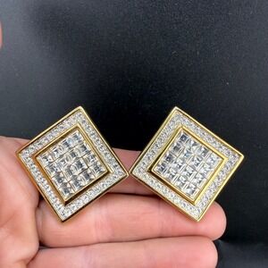 Vintage Sphinx Clip‎ On Earrings Gold Tone Rhinestone Signed